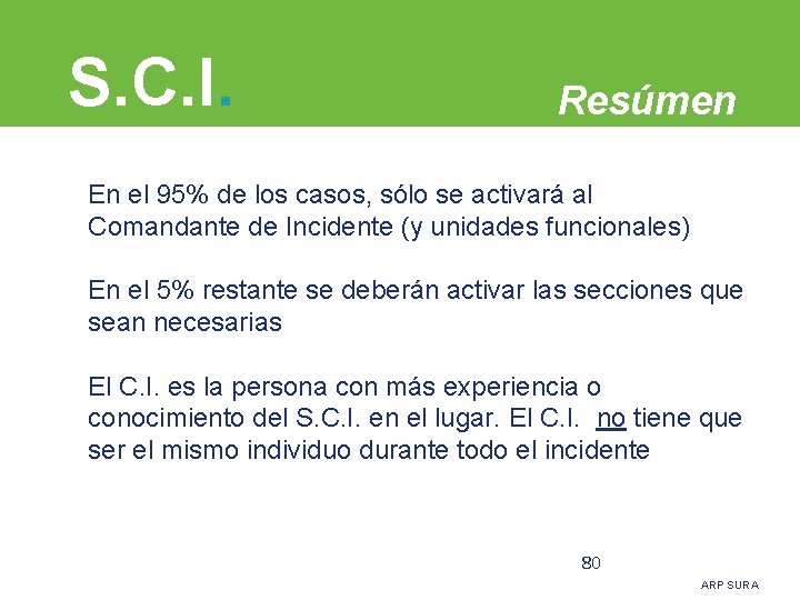 S. C. I. Resúmen En el 95% de los casos, sólo se activará al