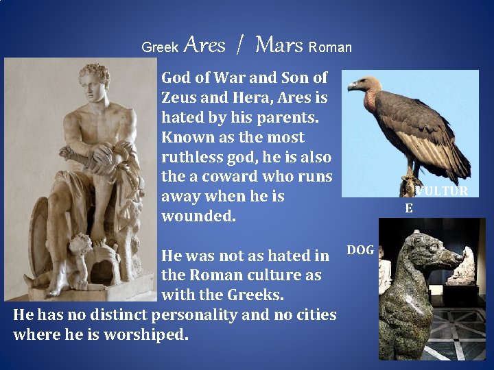 Greek Ares / Mars Roman God of War and Son of Zeus and Hera,