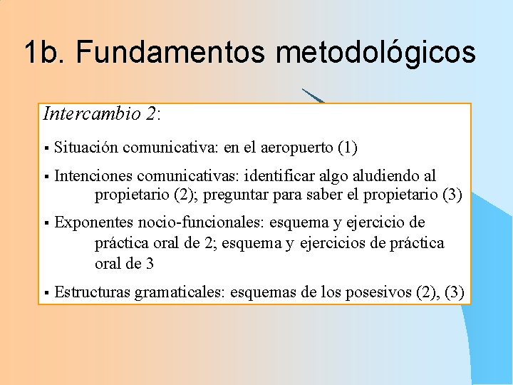 1 b. Fundamentos metodológicos Intercambio 2: § Situación comunicativa: en el aeropuerto (1) §