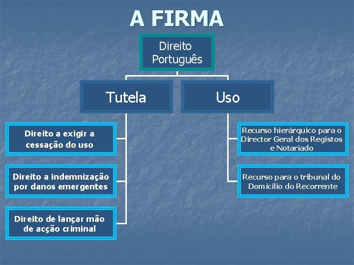 A FIRMA Direito Português Tutela Uso Direito a exigir a cessação do uso Recurso