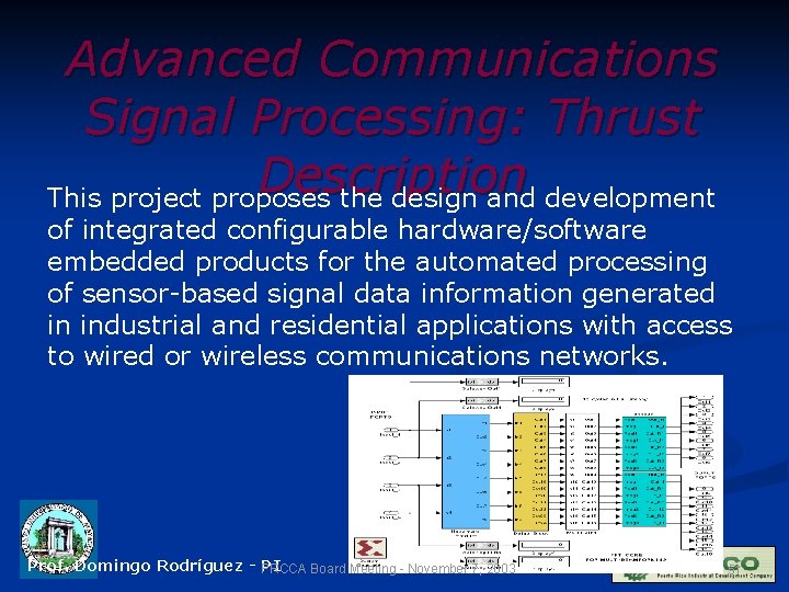 Advanced Communications Signal Processing: Thrust Description This project proposes the design and development of