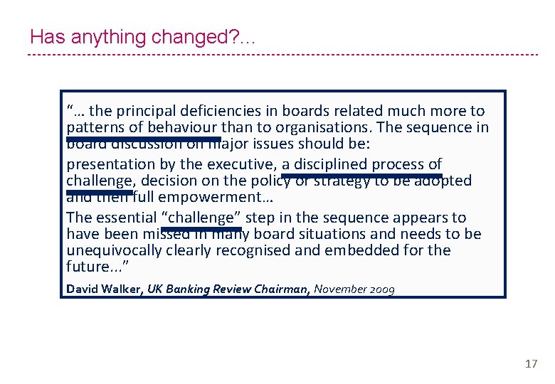 Has anything changed? … “… the principal deficiencies in boards related much more to