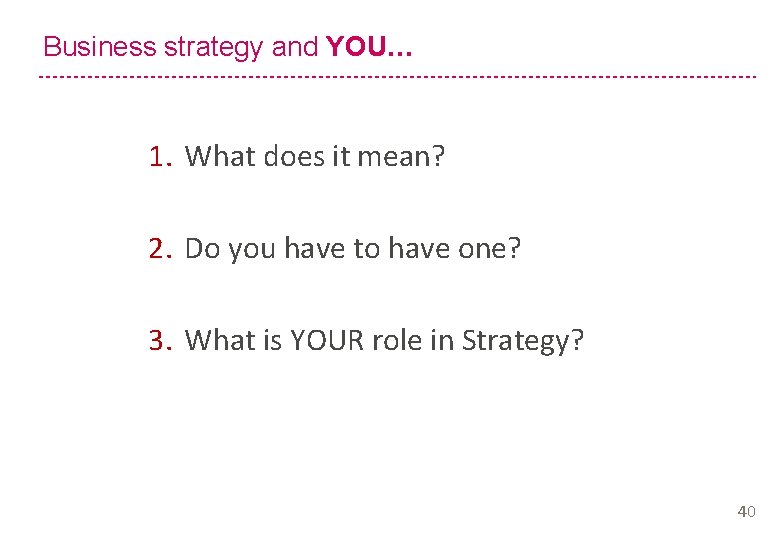 Business strategy and YOU… 1. What does it mean? 2. Do you have to