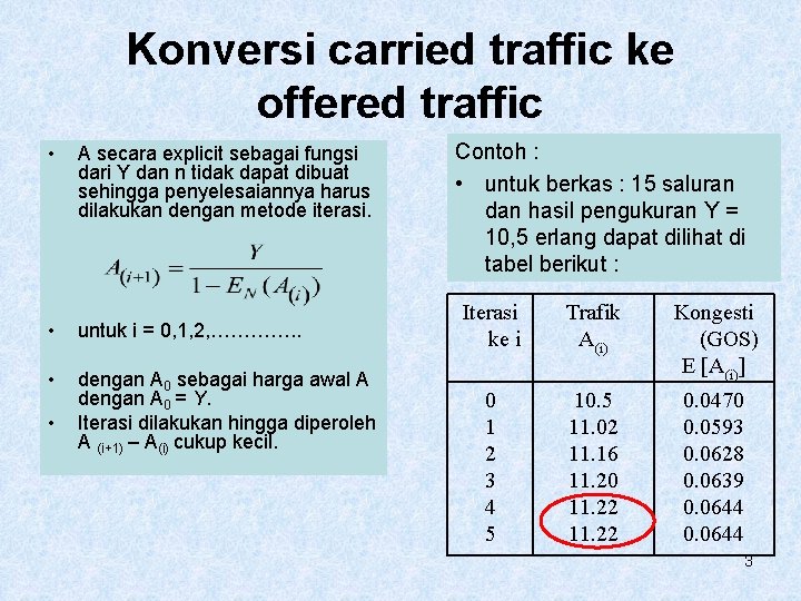 Konversi carried traffic ke offered traffic • A secara explicit sebagai fungsi dari Y