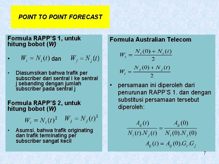 POINT TO POINT FORECAST Formula RAPP’S 1, untuk hitung bobot (W) • dan • POINT TO POINT FORECAST Formula RAPP’S 1, untuk hitung bobot (W) • dan •