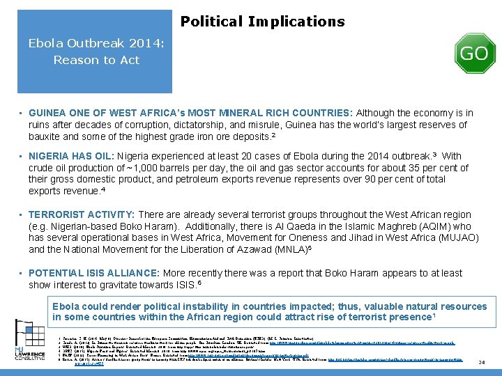 Political Implications Ebola Outbreak 2014: Reason to Act • GUINEA ONE OF WEST AFRICA’s