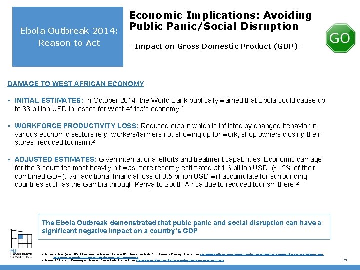 Ebola Outbreak 2014: Reason to Act Economic Implications: Avoiding Public Panic/Social Disruption - Impact