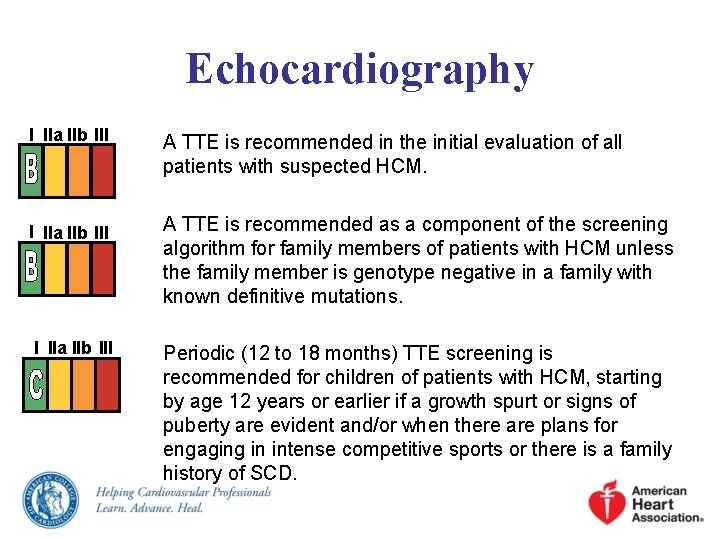 Echocardiography I IIa IIb III A TTE is recommended in the initial evaluation of