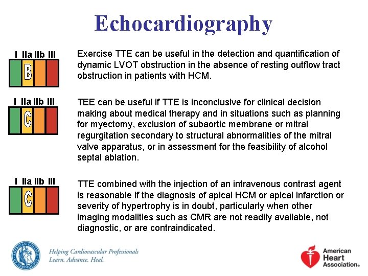 Echocardiography I IIa IIb III Exercise TTE can be useful in the detection and