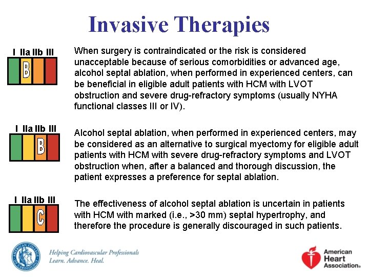 Invasive Therapies I IIa IIb III When surgery is contraindicated or the risk is