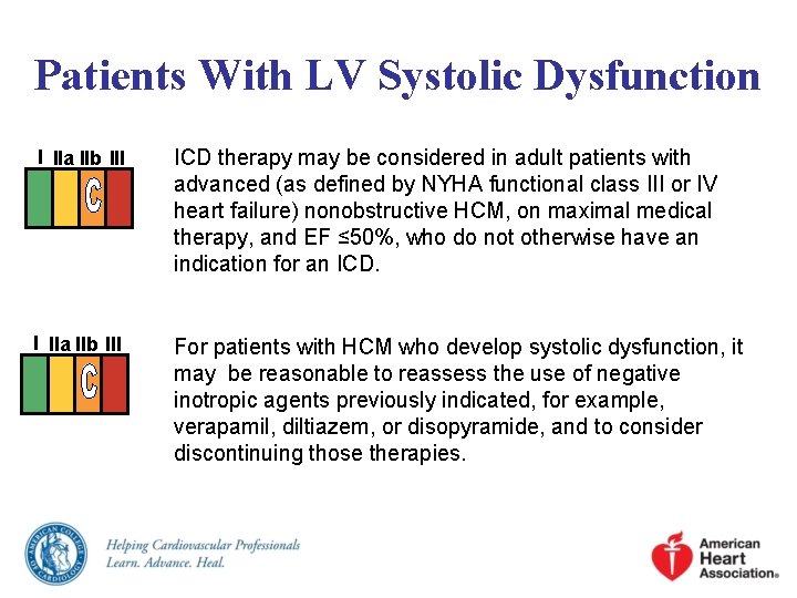 Patients With LV Systolic Dysfunction I IIa IIb III ICD therapy may be considered