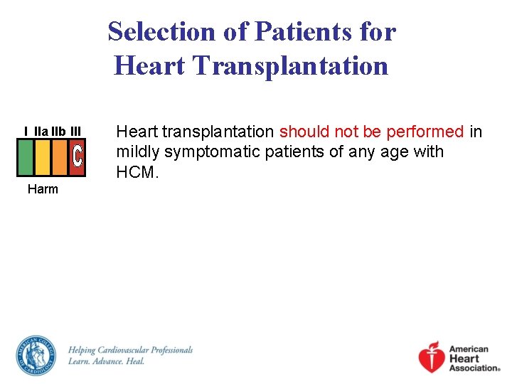 Selection of Patients for Heart Transplantation I IIa IIb III Harm Heart transplantation should