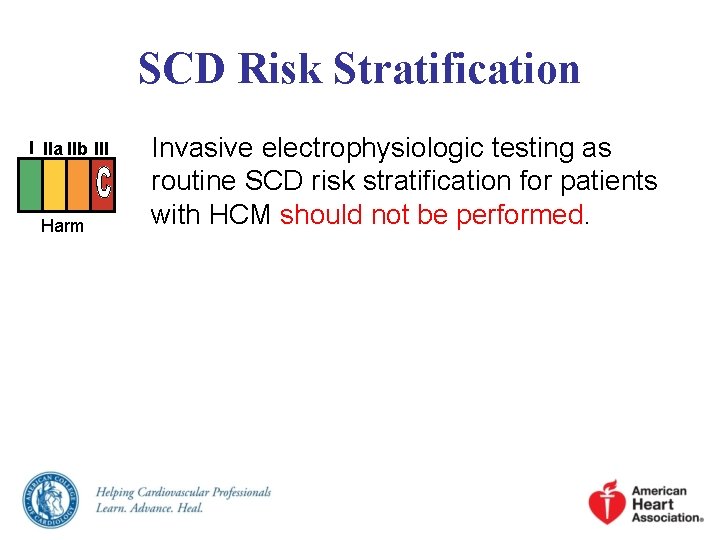 SCD Risk Stratification I IIa IIb III Harm Invasive electrophysiologic testing as routine SCD