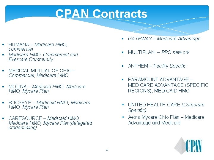 CPAN Contracts § GATEWAY – Medicare Advantage § HUMANA – Medicare HMO, commercial § CPAN Contracts § GATEWAY – Medicare Advantage § HUMANA – Medicare HMO, commercial §