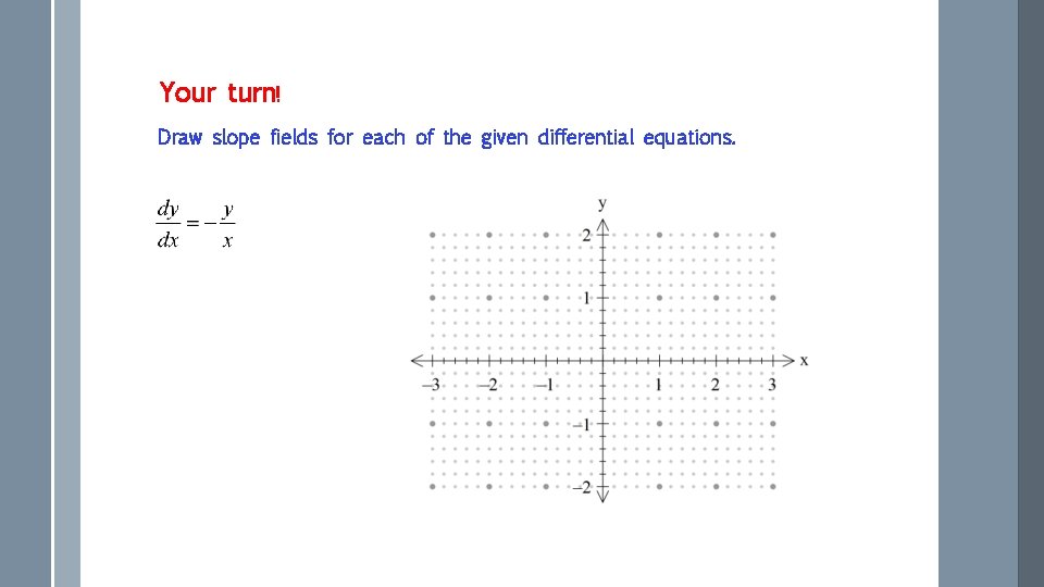 Your turn! Draw slope fields for each of the given differential equations. 