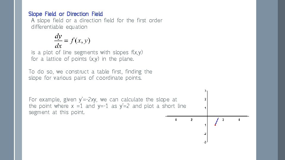 Slope Field or Direction Field A slope field or a direction field for the