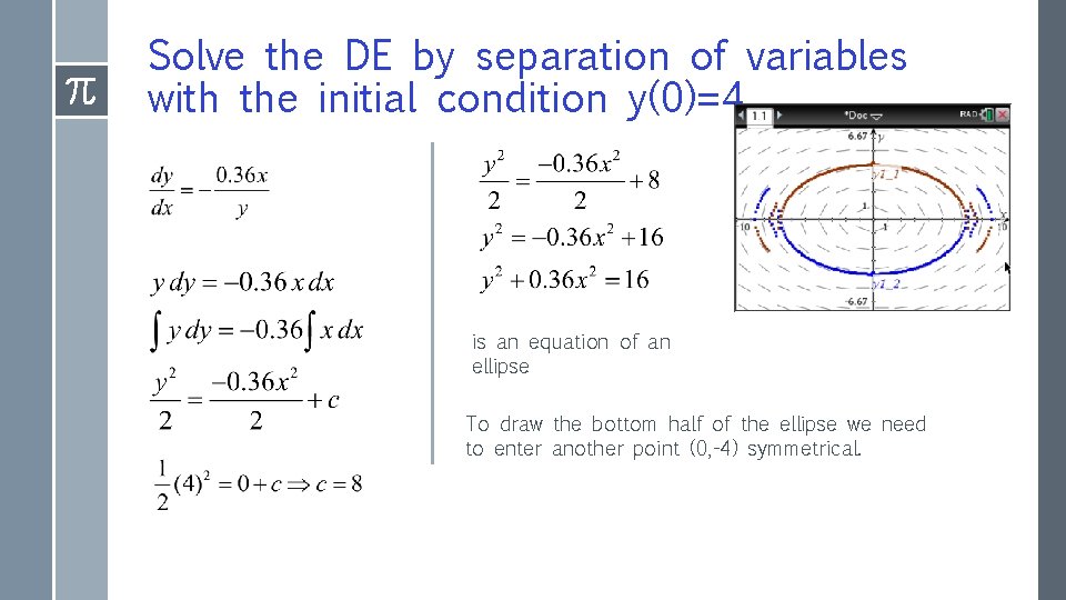 Solve the DE by separation of variables with the initial condition y(0)=4. is an