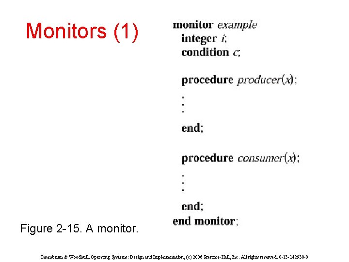 Monitors (1) Figure 2 -15. A monitor. Tanenbaum & Woodhull, Operating Systems: Design and