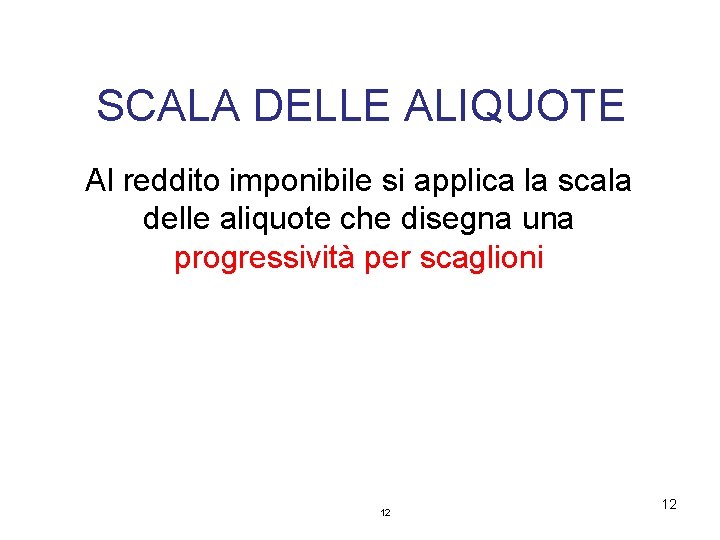 SCALA DELLE ALIQUOTE Al reddito imponibile si applica la scala delle aliquote che disegna