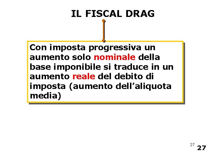 IL FISCAL DRAG Con imposta progressiva un aumento solo nominale della base imponibile si