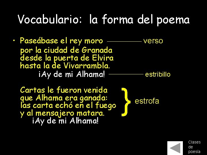 Vocabulario: la forma del poema • Paseábase el rey moro por la ciudad de