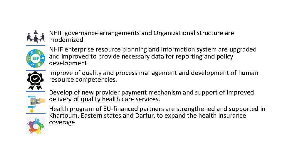 The Program results areas NHIF governance arrangements and Organizational structure are modernized NHIF enterprise