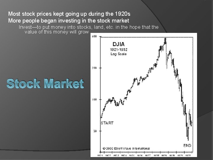Most stock prices kept going up during the 1920 s More people began investing