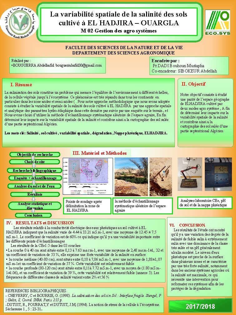 La variabilité spatiale de la salinité des sols cultivé à EL HADJIRA – OUARGLA