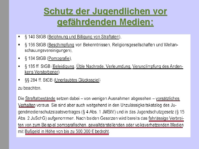 Schutz der Jugendlichen vor gefährdenden Medien: 