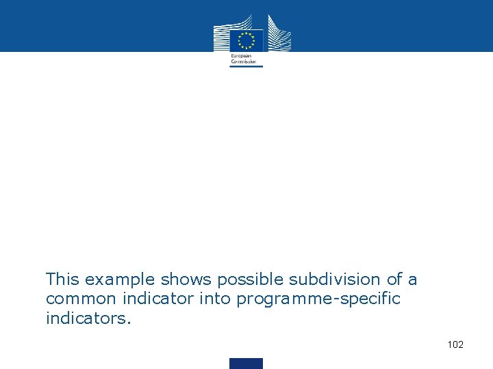This example shows possible subdivision of a common indicator into programme-specific indicators. 102 