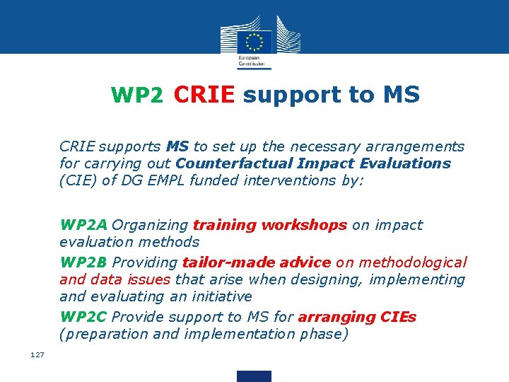 WP 2 CRIE support to MS • CRIE supports MS to set up the