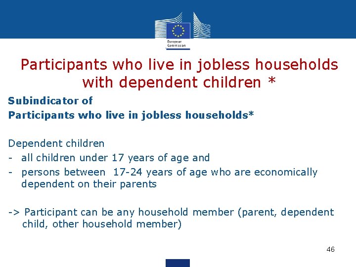 Participants who live in jobless households with dependent children * Subindicator of Participants who