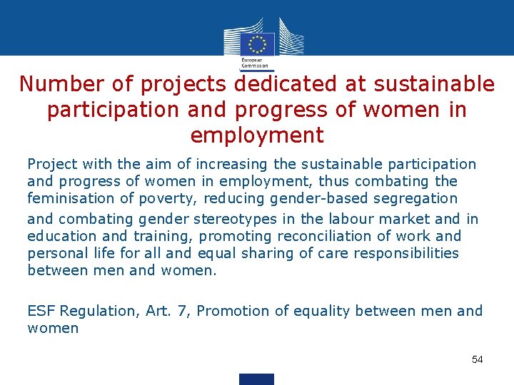 Number of projects dedicated at sustainable participation and progress of women in employment Project