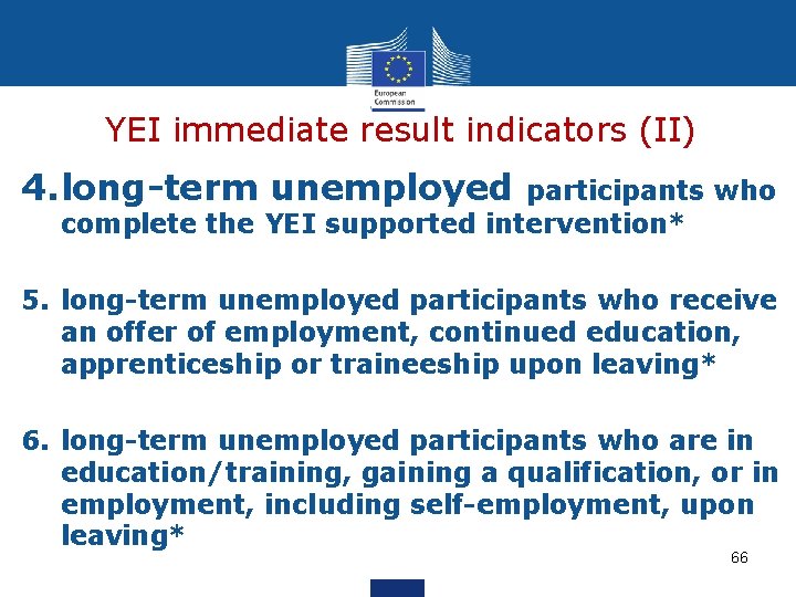 YEI immediate result indicators (II) 4. long-term unemployed participants who complete the YEI supported