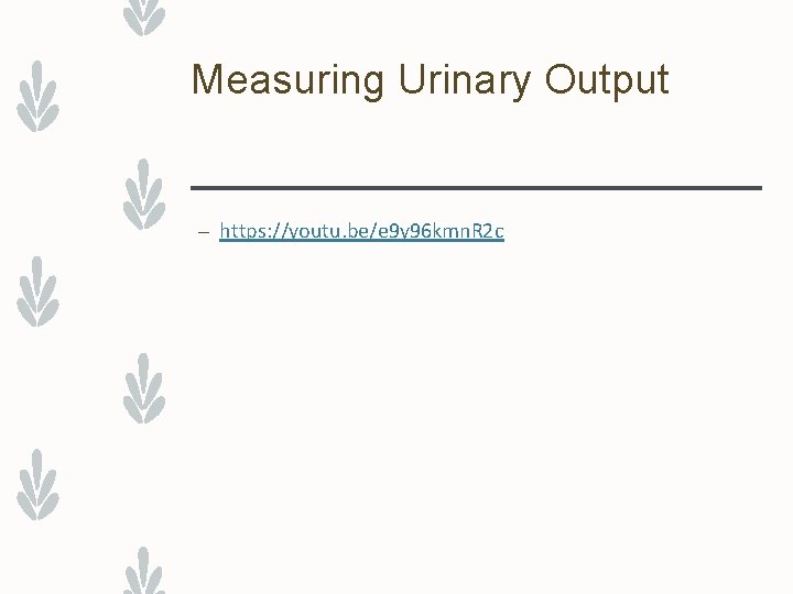 Measuring Urinary Output – https: //youtu. be/e 9 y 96 kmn. R 2 c