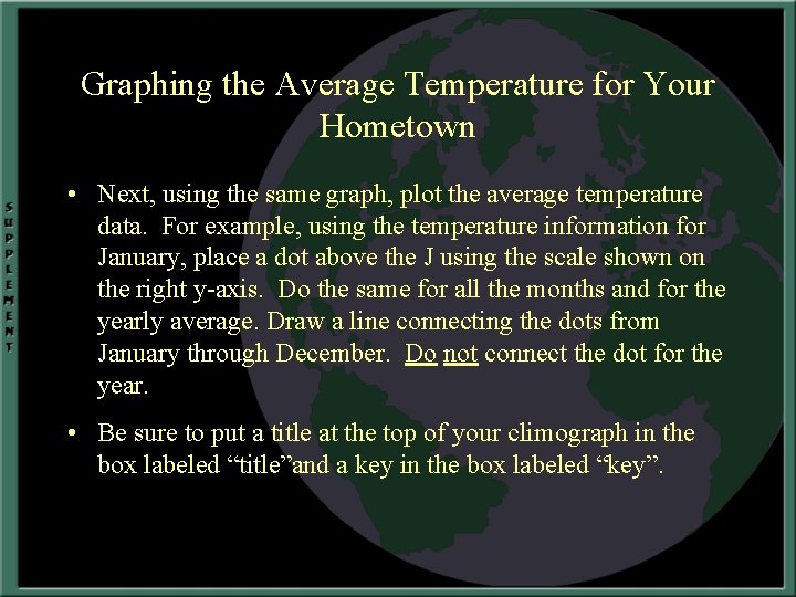 Graphing the Average Temperature for Your Hometown • Next, using the same graph, plot
