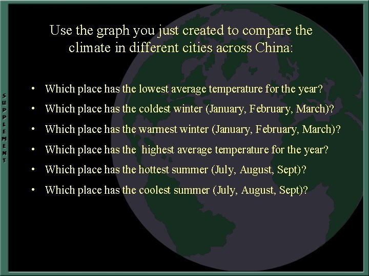 Use the graph you just created to compare the climate in different cities across