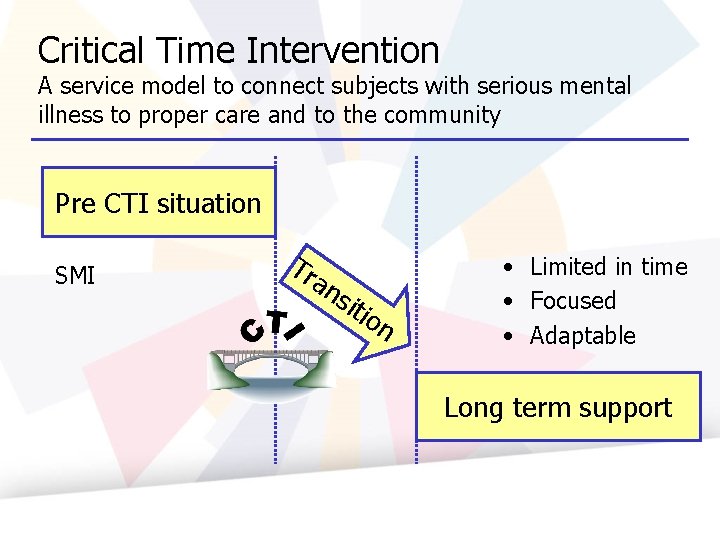 Critical Time Intervention A service model to connect subjects with serious mental illness to