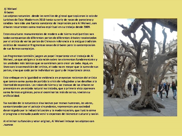 Ai Weiwei Árboles Los objetos naturales -desde las semillas de girasol que tapizaron la