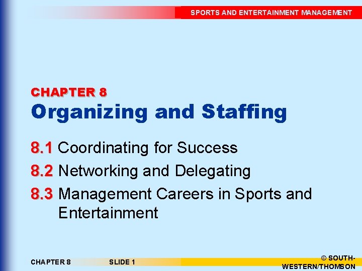 SPORTS AND ENTERTAINMENT MANAGEMENT CHAPTER 8 Organizing and Staffing 8. 1 Coordinating for Success