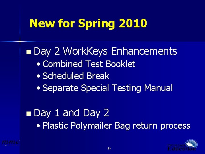 New for Spring 2010 n Day 2 Work. Keys Enhancements • Combined Test Booklet