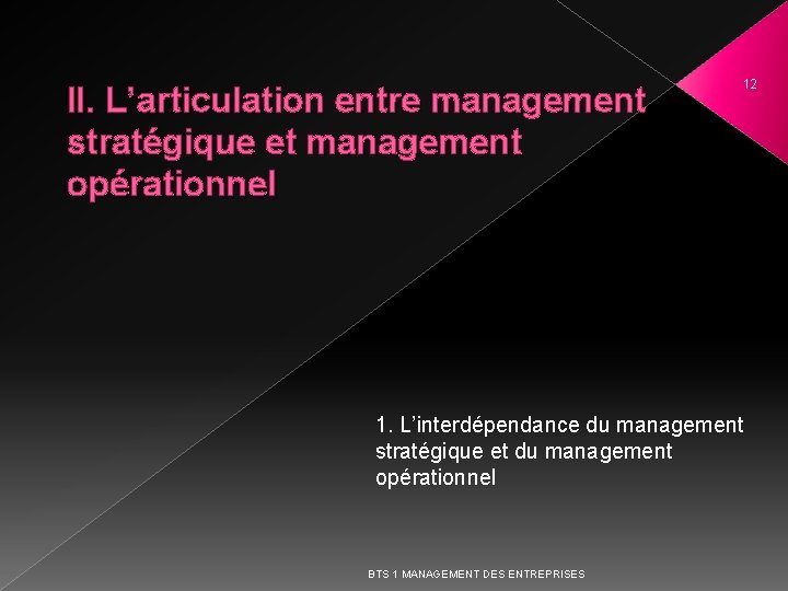 II. L’articulation entre management stratégique et management opérationnel 12 1. L’interdépendance du management stratégique
