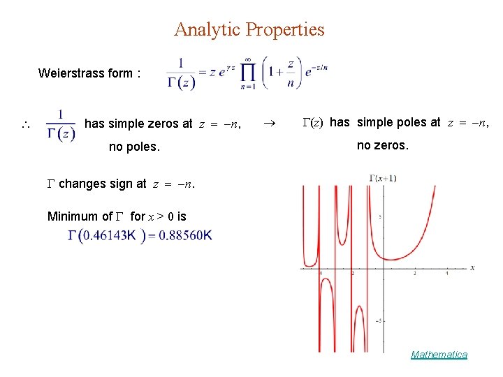 Analytic Properties Weierstrass form : has simple zeros at z n, no poles. (z)