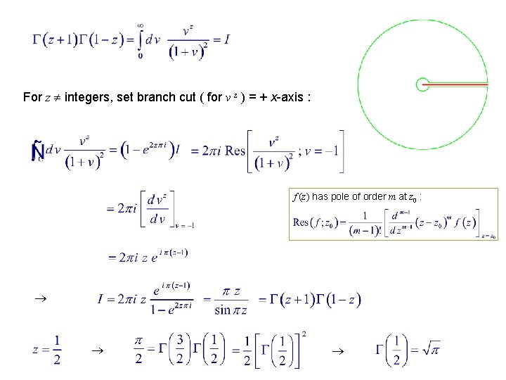 For z integers, set branch cut ( for v z ) = + x-axis