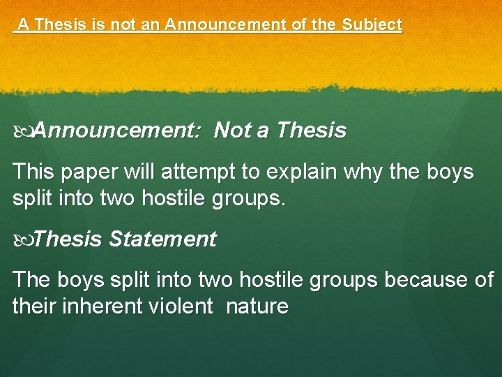 A Thesis is not an Announcement of the Subject Announcement: Not a Thesis This