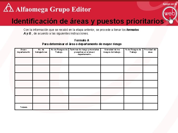 Identificación de áreas y puestos prioritarios Con la información que se recabó en la