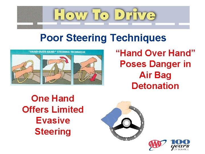 Poor Steering Techniques “Hand Over Hand” Poses Danger in Air Bag Detonation One Hand