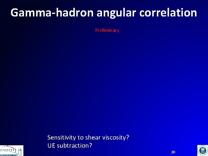 Gamma-hadron angular correlation Preliminary Sensitivity to shear viscosity? UE subtraction? 20 