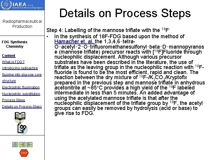 Radiopharmaceutical Production FDG Synthesis Chemistry Content What is FDG? Introducing radioactive fluorine into glucose