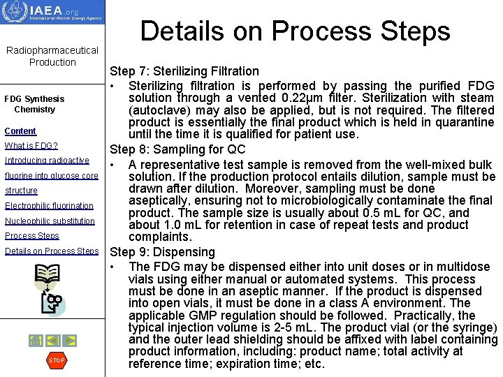 Radiopharmaceutical Production FDG Synthesis Chemistry Content What is FDG? Introducing radioactive fluorine into glucose